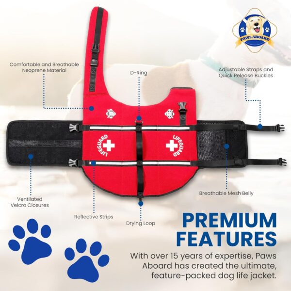 Paws Aboard Dog Life Jacket - Keep Your Canine Safe with a Neoprene Life Vest - Designer Life Jackets - Perfect for Swimming and Boating - Red, Large - Image 5