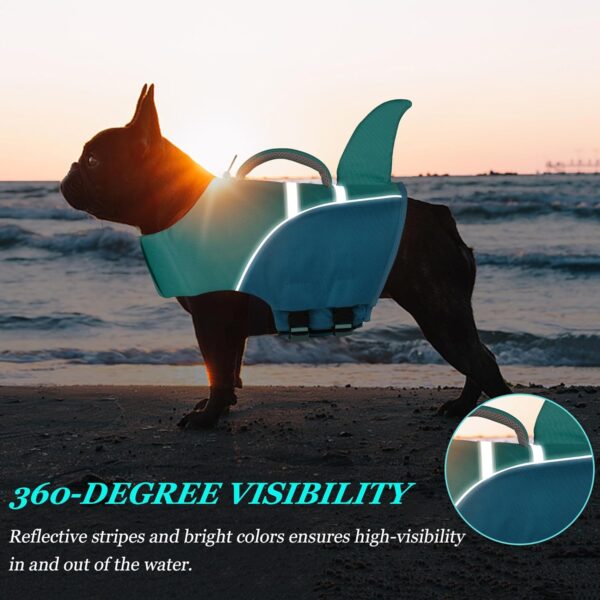 Dog Life Jacket High Buoyancy, Cute Shark Dog Life Vest for Swimming Boating with Rescue Handle, Reflective Adjustable Puppy Swim Vest Pet Life Jacket for Small Medium Large Dogs (M) - Image 6