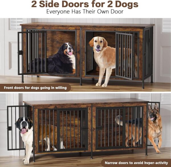 EasyCom 78 Inch Dog Cage Furniture for 2 Dogs, Extra Large Double Dog Crate Furniture Large Breed, XXL Thick Wooden Dog Crate Furniture TV Stand, Sturdy Dog Kennel Furniture Dog Crate with Divider - Image 2