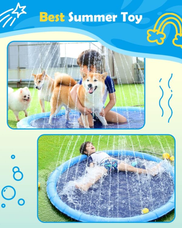 Peteast Dog Splash Pad Anti-Slip Dog Pool for Large Dogs 0.58 mm Thickened Dog Sprinkler Outdoor Dog Toys - Dog Accessories for Large Dogs (Blue, 67in) - Image 8