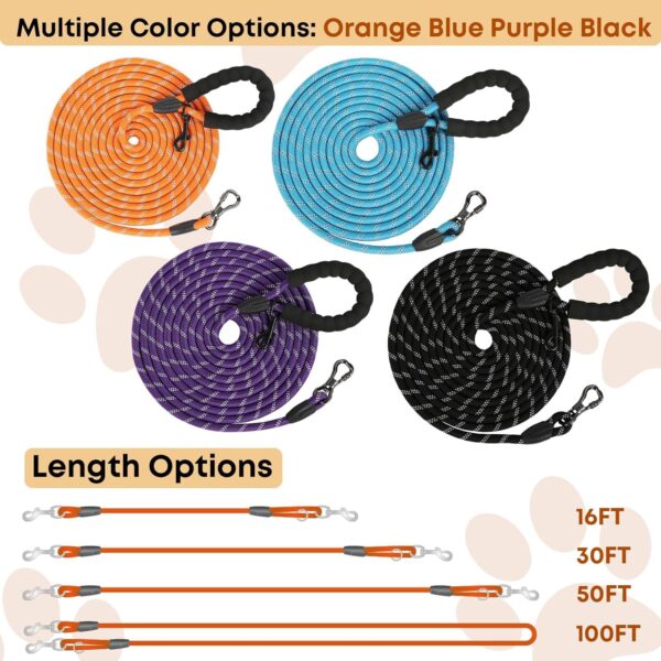 Long Dog Leash for Dog Training 16FT/30FT/50FT/100FT, Reflective Dog Leash with Lockable Hook, Heavy Duty Dog Lead Tie Out Rope for Large Medium Small Dogs Outside Walking, Playing, Camping, or Yard - Image 2