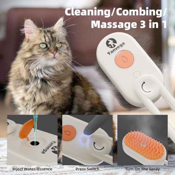 Cat Brush Water Spray Brush Cat Grooming Supplies, Dog Hair Brush Soft Touch Shedding Brush Massage Grooming Combing Brush, With Rotatable Handle Pet Hair Cleaning Removing Tangled Loose Hair - Image 5