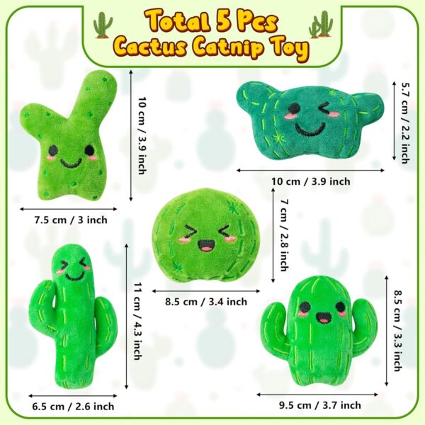 MALLMALL6 Catnip Toys for Cat - 5Pcs Cactus Prickly Plants Catmint Interactive Cat Toy for Indoor Cats, Soft Plush Green Cat Supplies, Kitten Teething Chew Toy Set, Cute Pet Gifts for Cat Lover - Image 2