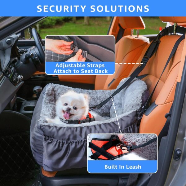 Dog Car Seat for Small Dogs, Washable Pet Booster Car Seats with Clip-On Safety Leash, Comfy Deluxe Plush Carseat with Storage Pocket, Puppy Car Travel Carrier Bed for Dogs Under 25 lbs, Grey - Image 2