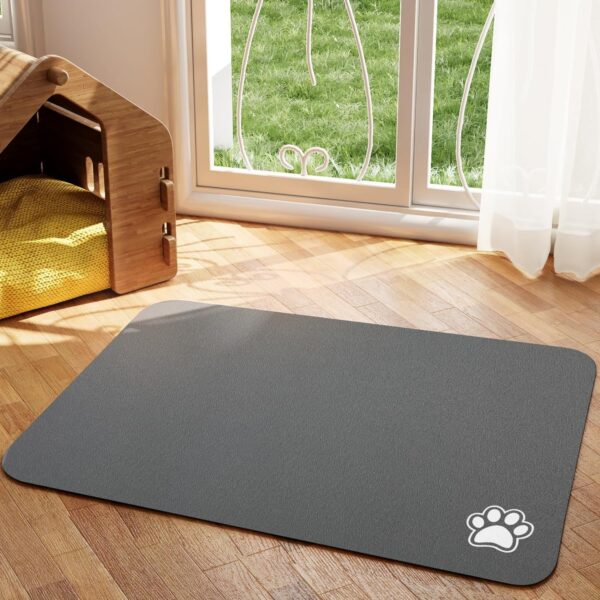 Pet Feeding Mat - Dark Grey 16"x 24" | Absorbent Dog Mat for Food and Water, No Stains Cat Bowl Mat, Easy to Clean Pet Placemats, Quick Dry Dog Water Dispenser Mat for Messy Drinkers