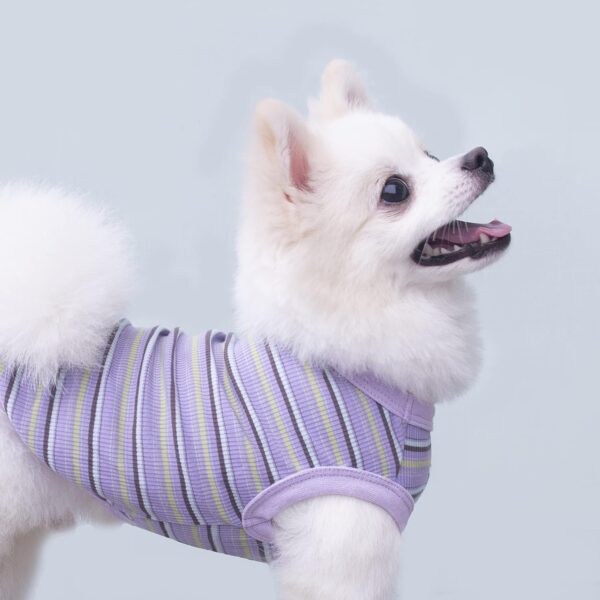 Striped Teacup Pet Dog T-Shirts, 100% Cotton Tank Vest for Small Dogs and Cats, Sleeveless Puppy Clothes for Chihuahua Yorkie Purple, 2X-Small - Image 2