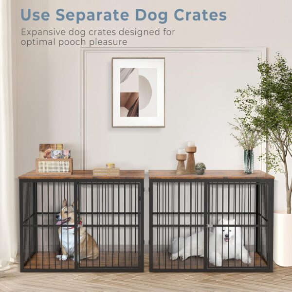 86.62''Dog Crate Furniture Large Breed TV Stand for 2 Dogs with Double Rooms,Wooden Dog Kennel Dog Crate End Table with Removable Divider for Large Medium Dogs, Can Use Separately, Brown - Image 7