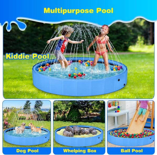 Jecoo Dog Pool with Sprinkler, Large 2-in-1 Foldable Dog Pool for Large Dogs Non-Slip Kiddie Pool Hard Plastic for Outdoor Backyard (71"x12") - Image 2