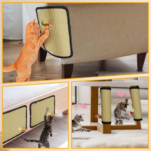 2 Pcs Natural Sisal Cat Scratcher Mat, Durable Cat Scratching Pad with Cute Playing Toy, 11.8 x 15.7 in Cat Scratch Furniture Protector for Fabric Sofa Couch Chair - Image 7