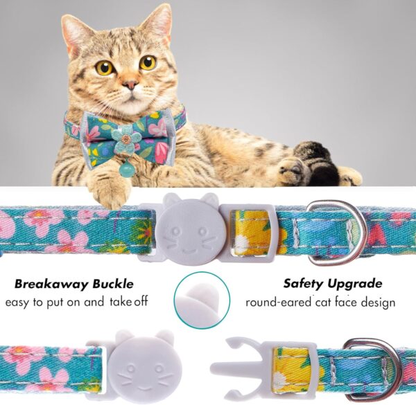 Cat Collars,HYQHYX Floral Bow Collar with Bell, Removable Cat Collar with Tie, Cute cat Collar for Cats and Puppies - Image 3