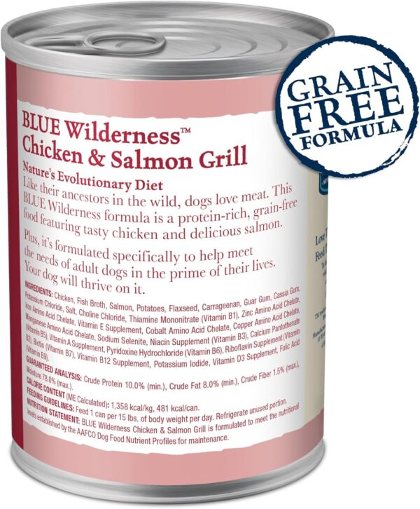 Blue Buffalo Wilderness Adult Wet Dog Food, High-Protein & Grain-Free, Made with Natural Ingredients, Salmon & Chicken Grill, 12.5-oz. Cans, 12 Count - Image 2