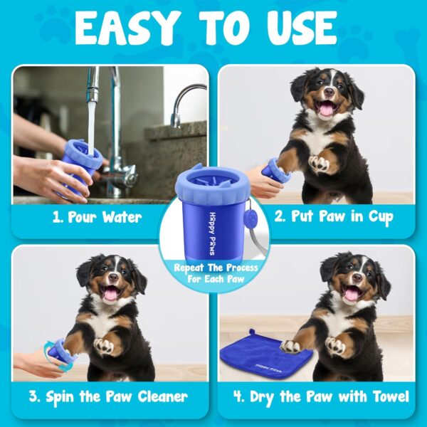 Dog Paw Cleaner | Portable Washer Cup for Small Cute Dogs with Towel and Hanger | Silicone Pet Foot Cleaning Brush Scrubber | Grooming Essentials to Wash Muddy Puppy Feet | Blue - Image 3