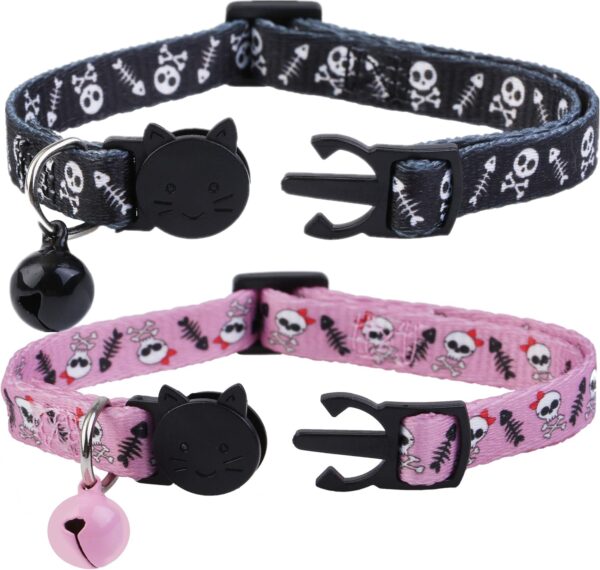 BoomBone Skull Cat Collar Breakaway with Bell,Pack of 2 Safe Halloween Puppy Collars - Image 2