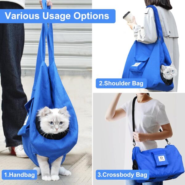 Cat Bag For Nail Trimming Pet Supplies， Color Blue Size M Cat Carrier Soft Backpack Hand Free Dog Travel Sling， Cat Grooming Holder With Adjustable Harness Storage Pocket Suitable For 5-11 lbs - Image 7