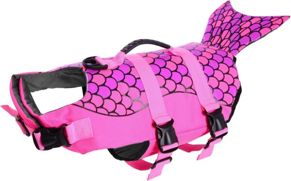 ASENKU Dog Life Jacket Pet Life Safety Vest for Swimming Boating, Dog Shark Life Jackets Dog Lifesavers Swimsuits for Pool, Dog Water Floatation Vest for Small Medium Large Dogs, Mermaid Pink, Small - Image 6