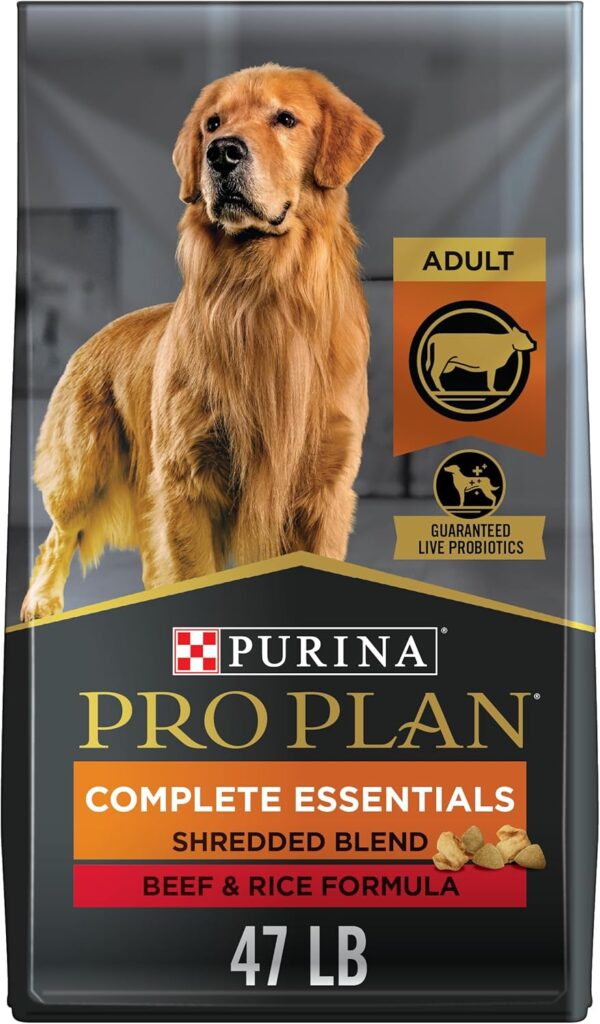 Purina Pro Plan High Protein Dog Food With Probiotics for Dogs, Shredded Blend Beef & Rice Formula - 47 Lb. Bag