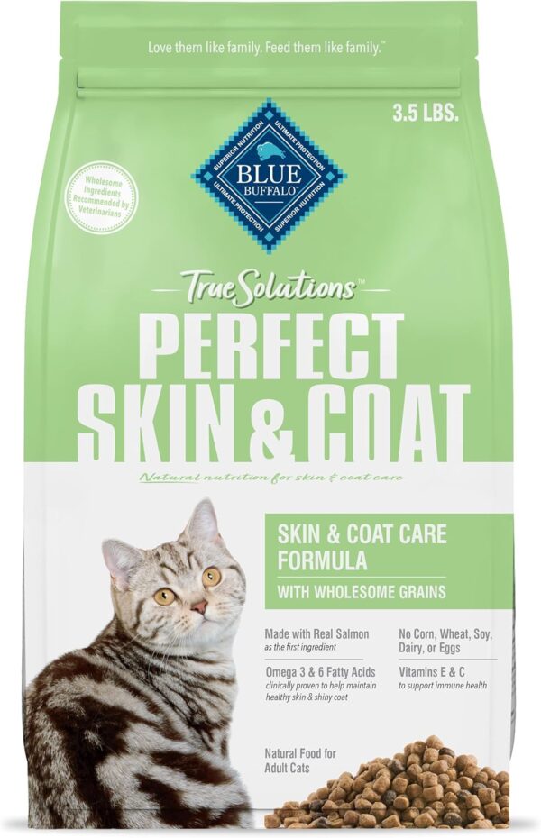 Blue Buffalo True Solutions Perfect Skin & Coat Natural Dry Food for Adult Cats, Salmon, 4-lb. Bag