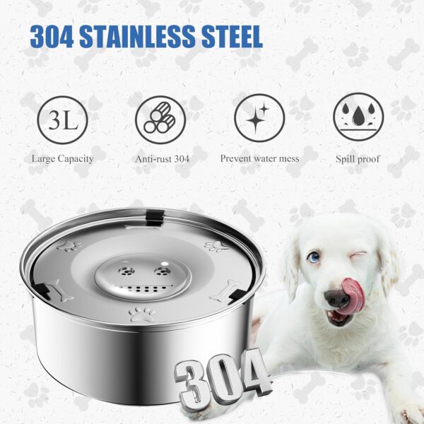 Dog Water Bowl, 3L Large no Spill Dog Bowls, Stainless Steel Water Bowl Dispenser Spilling Proof for Dogs, 101 oz Non-Skid Pet Water Feeder,Slow Drink Pet Water Bowl with Carbon Filter - Image 5