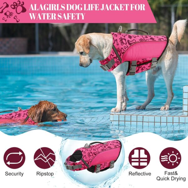 ALAGIRLS Ripstop Dog Life Jacket Pet Life Vest for Small Dogs, Reflective Life Jacket Dog Safety Vest with Superior Buoyancy for Boating Surfing Swimming Pool Beach, Pink S - Image 3