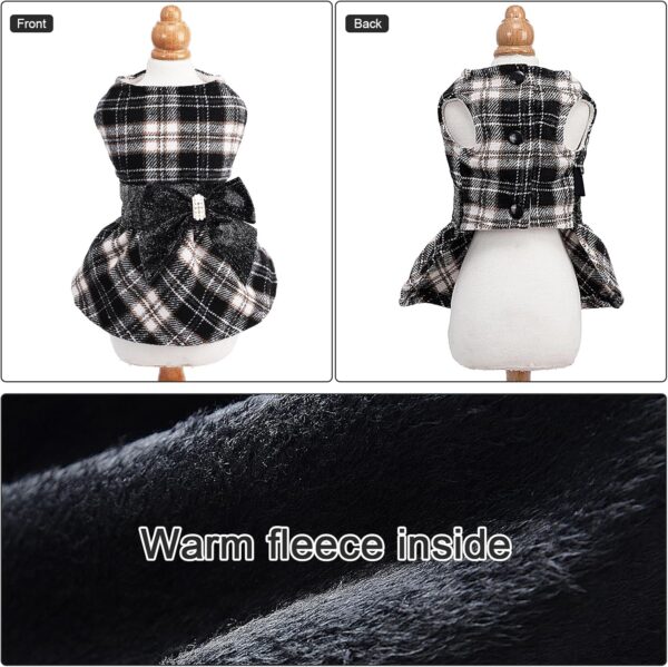 XS Dog Clothes Dog Sweater Dress for Small Dogs Girl Plaid Dog Dress Puppy Sweater Fleece Warm Pet Clothes Dog Outfits Cat Apparel X-Small Black - Image 7