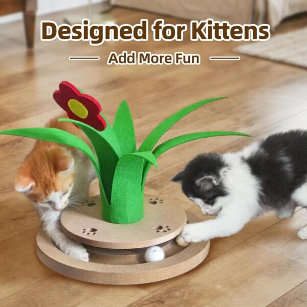 Cat Ball Track Toy Kitten Toys Interactive Toy Tower with 3 Removable Balls Flower Cat Toy for Indoor Cats Wooden Mental Physical Exercise - Image 2