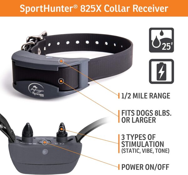 SportDOG Brand SportHunter 825X Shock Collar - Remote Trainer with 1/2 Mile Range – Waterproof, Rechargeable Dog Training Collar with Static, Vibrate, and Tone - Image 4