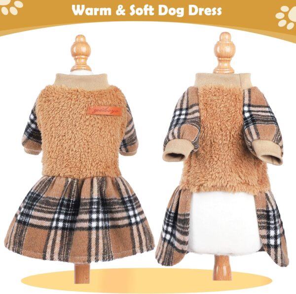 Dog Dress Fall Dog Clothes Dog Sweater Dress with Plaid Hem for Small Dogs Girl Winter Warm Fleece Dog Pullover Sweater Pet Clothes Dog Halloween Sweater Thanksgiving Dog Dresses Outfit XS Orange - Image 5