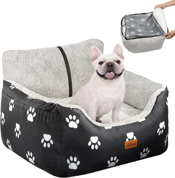 Small Dog Car Seat for Small Dogs Under 25, Detachable Washable Dog Booster Seat Pet Carseat with Storage Pockets, Clip-On Safety Leash, Perfect Dog Car Carrier for Travel