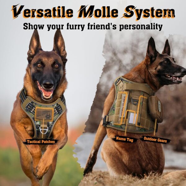 rabbitgoo Dog Harness for Large Dogs No Pull, Tactical Service Dog Vest with Molle and Control Handle, Adjustable and Reflective Military Pet Harness for Easy Walking and Training, Brown camo, L - Image 7