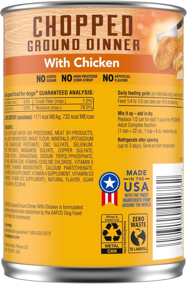 PEDIGREE CHOPPED GROUND DINNER Adult Canned Soft Wet Dog Food with Chicken, 22 oz. Cans (Pack of 12) - Image 3