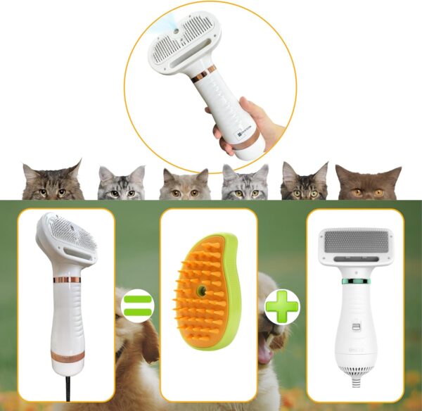 Pet Grooming Hair Blow Dryer 300 Watts for Small and Medium Dogs and Cats -Pet Hair Dryer for Dogs Grooming at Home- Pet Hair Removal Comb plus Blue Silicone Pet Wash & Massage Brush - Image 2