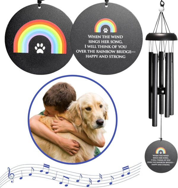 Solsken Dog Memorial Gifts for Loss of Dog - Rainbow Bridge Dog Memorial Gifts - Pet Memorial Wind Chimes for Dogs - Loss of Dog Sympathy Gift - Black - 22"