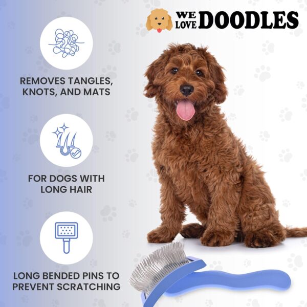 We Love Doodles Dog Slicker Brush for Grooming Pet Hair - Best Brushes For Poodle & Golden Doodle - Long Haired Brush For Dogs - Goldendoodle Long Pin Brush For Dematting (Large Curved Slicker Brush) - Image 4