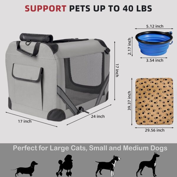 Large Cat Carrier for 2 Cats Small Medium Dogs, Soft Pet Carrier 24x17x17 for Traveling with Warm Blanket Foldable Bowl and Washable Pad - Image 3