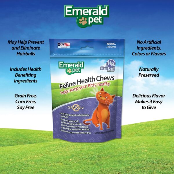 Emerald Pet Feline Health Chews Hairball Support — Natural Grain Free Feline Hairball Control Chews — Hairball Control Cat Supplements for Hairball Prevention and Elimination — Made in USA, 2.5 oz - Image 3