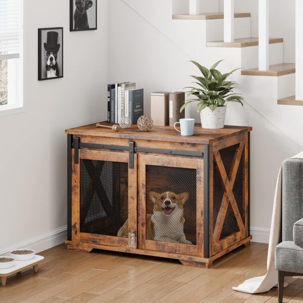 IDEALHOUSE 37'' Dog Crate Furniture Side End Table with Flip Top and Movable Divider, Wooden Dog Crate Table Large, Style Dog Kennel Side End Table - Image 3