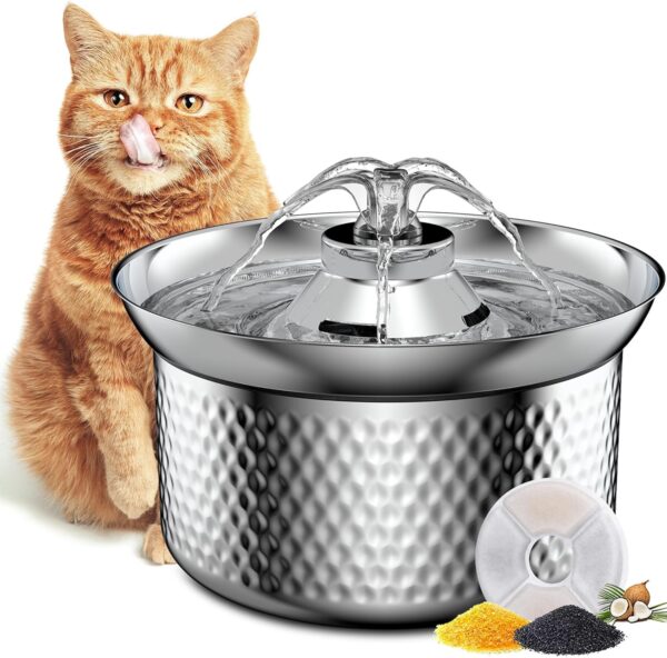 Stainless Steel Cat Water Fountain - 108oz/3.2L Ultra-Quiet Automatic Pet Water Fountain Cat Fountain | Premium Pet Water Fountain, Dishwasher Safe, Pet Fountain Great for Multiple Pets -1 Filter