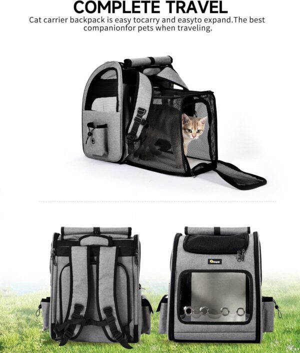 HOOPET Cat Backpack Carrier, Small and Medium Dogs and Cats Bags,Expandable Pet Carrier Backpack,Airline Approved,Suitable for Hiking/Travel/Camping, Etc, Foldable, Easy to Carry (Grey-01) - Image 5