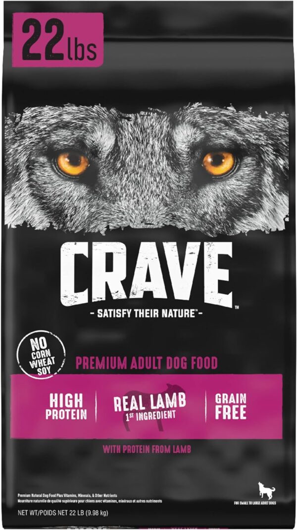 CRAVE Grain Free High Protein Adult Dry Dog Food with Lamb, 22 lb. Bag