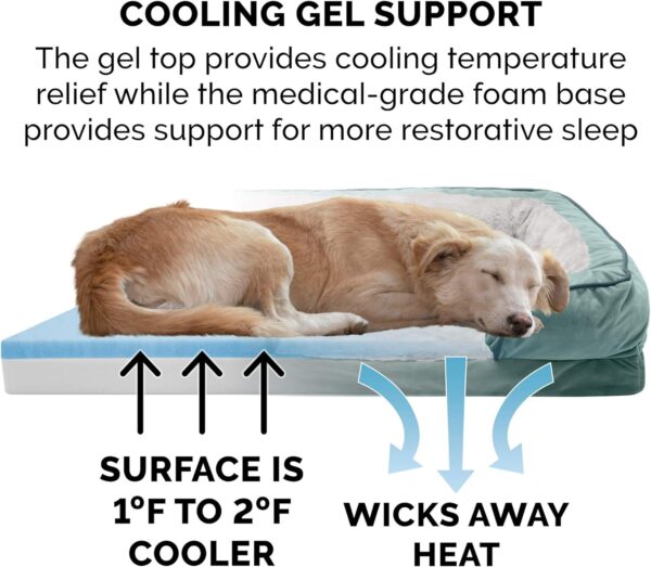 Furhaven Cooling Gel Dog Bed for Large Dogs w/ Removable Bolsters & Washable Cover, For Dogs Up to 95 lbs - Plush & Velvet Waves Perfect Comfort Sofa - Celadon Green, Jumbo/XL, 40.0" x 32.0"x 9.5" - Image 4