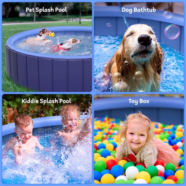 Dog Pool for Large Dogs 63" XL, Foldable Kiddie Pool Heavy Duty, Collapsible Doggie Swiming Pools, Large Splash Sprinkler Pool for Outside Backyard, Non-Slip Pet Bath Tub for Dogs Cats Kids - Image 6