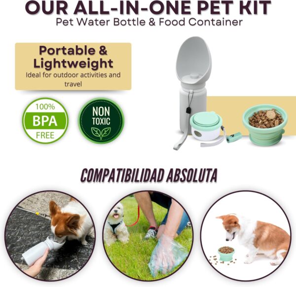 Pet Kit: 550Ml Soft Silicone Collapsible Water Bottle and 3-in-1 Dispenser (dirt bags/kibble container/eating cup) for walking with your pet - Image 5