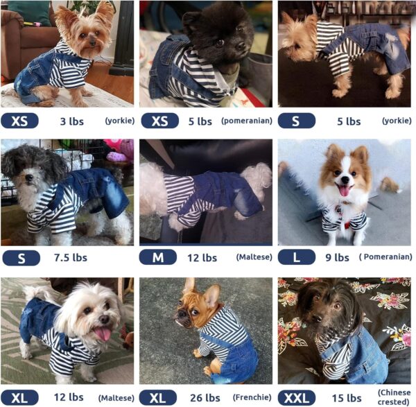 Small Dog Hoodie Clothes Cute Stripe Shirts Denim Jumpsuit One-Piece Outfit for Small Medium Dogs Cats Boy Girl Chihuahua Blue Jeans Overalls Puppy Costume (Blue,XS) - Image 5