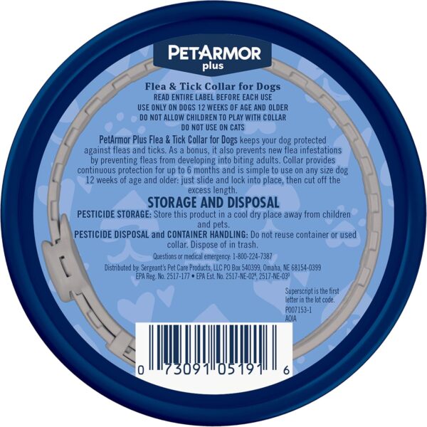 PetArmor Plus Flea & Tick Collar for Dogs, Kills Fleas & Ticks, Long Lasting Protection for 6 Months, Water Resistant, One Size Fits All, 1 Collar - Image 2