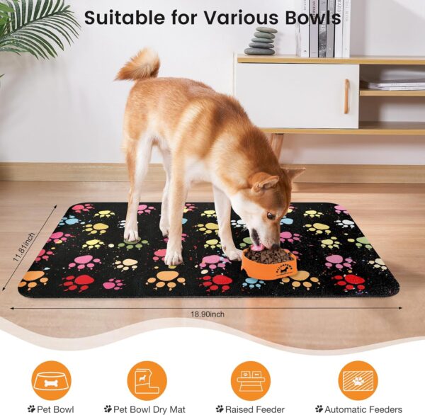 Pet Feeding Mat- Absorbent Dog Mat for Food and Water Bowl, Pet Food Bowl Mat, Dog Bowl Mat with Non-Slip Backing, Dog Food Mats for Floors, Quick Dry Dog Water Dispenser Mat(Black,12"x19") - Image 7