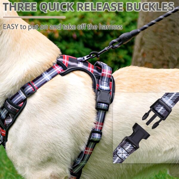 PUPTECK No Pull Dog Harness and Leash Set with Handle Reflective Adjustable Padded Vest Escape Proof for Small Medium Large Dogs Walking Training Hiking, Plaid Black L - Image 4