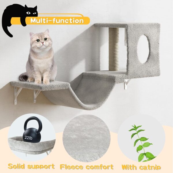 Wall Mounted Cat Furniture, 6pc Cat Wall Furniture, Cat Climber with Cat House, Bridge, Tree, Steps, and Scratcher, DIY Cat Walls Playground, Cat Shelves for Indoor Wall Furniture Set - Grey - Image 6