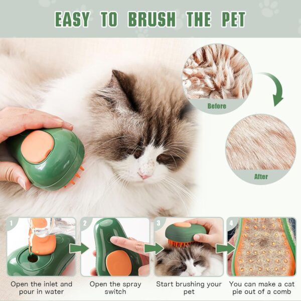 Steamy Cat Brush, 3 in 1 Cat Steamy Brush, Electric Cat Steam Brush, Cat Grooming Brush Silicone Self Cleaning Steam Brush for Massage,Clean and Removing Loose Hair - Image 3