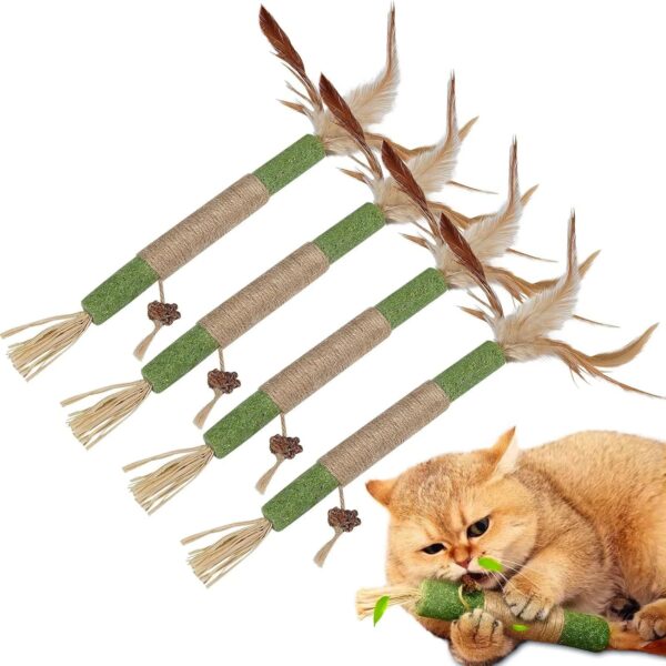 4 Pack Catnip Toys for Cats, Catnip Sticks Cat Toys for Indoor Cats, Cat Chew Toys for Teeth Cleaning, Cat & Kitten Treat, Silvervine Cat Dental Toy