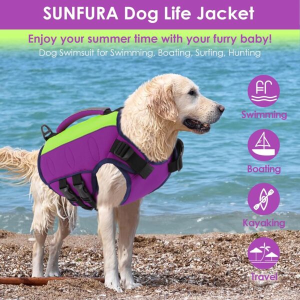 SUNFURA Dog Life Jacket, XL Dog Life Vest for Swimming, High Floating Lifejacket for Dogs, Ripstop Dog Water Vests for Large Dogs Adjustable Pet Life Preserver with Rescue Handle, Purple XL - Image 6